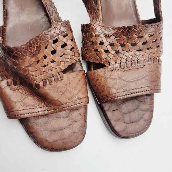 Sesto Meucci Brown Italian Leather Braided Woven Slingback Sandal Open Toe 7.5 - Picture 7 of 10